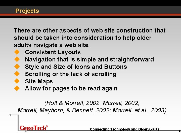 Projects There are other aspects of web site construction that should be taken into
