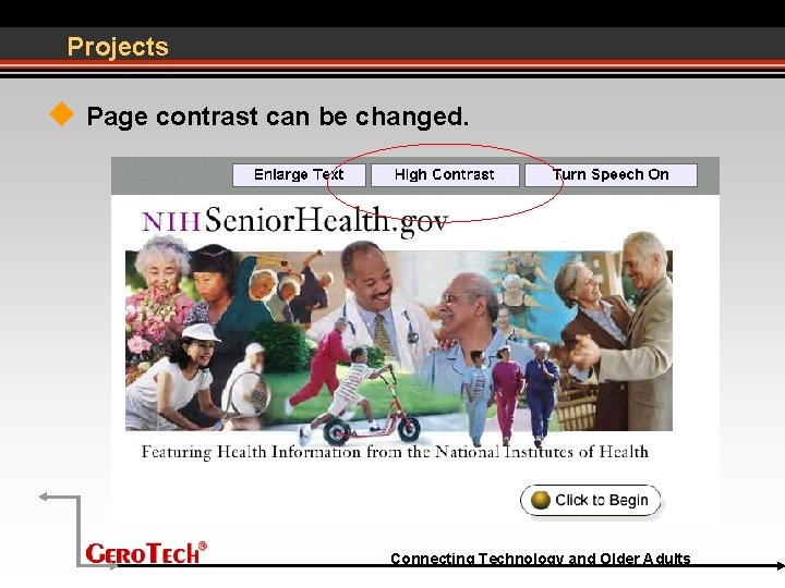 Projects Page contrast can be changed. Connecting Technology and Older Adults 