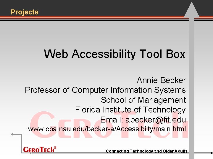 Projects Web Accessibility Tool Box Annie Becker Professor of Computer Information Systems School of