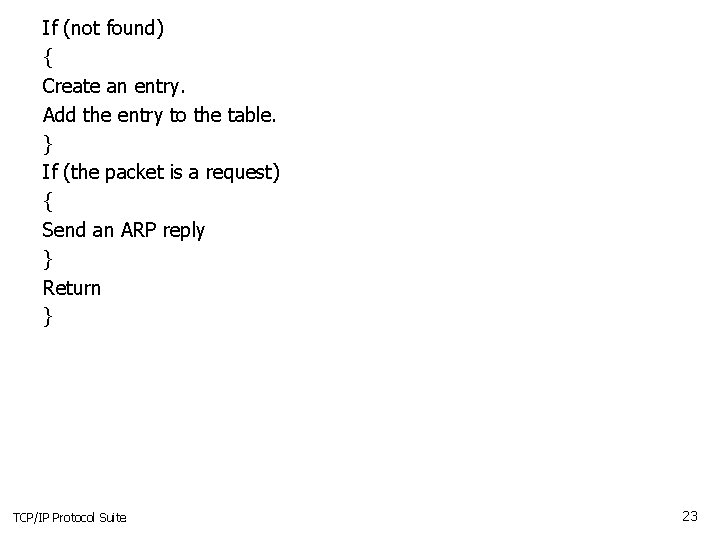 If (not found) { Create an entry. Add the entry to the table. }