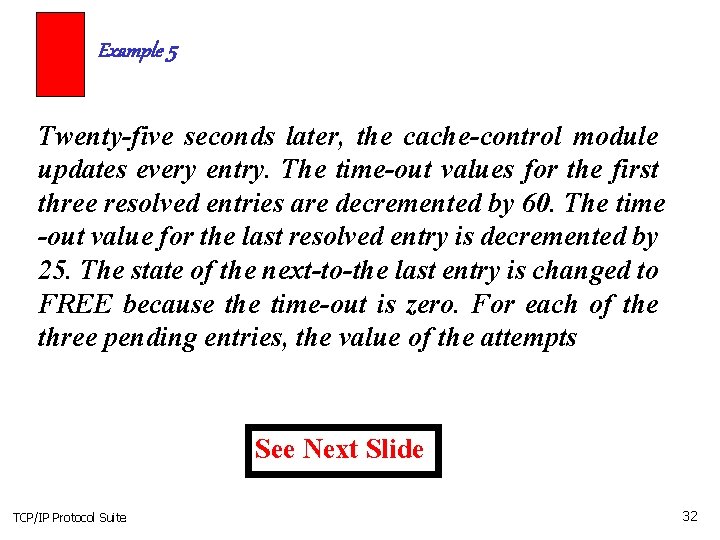 Example 5 Twenty-five seconds later, the cache-control module updates every entry. The time-out values