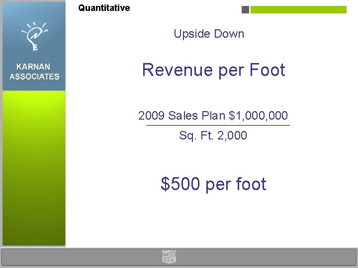 Quantitative Upside Down Revenue per Foot 2009 Sales Plan $1, 000 Sq. Ft. 2,