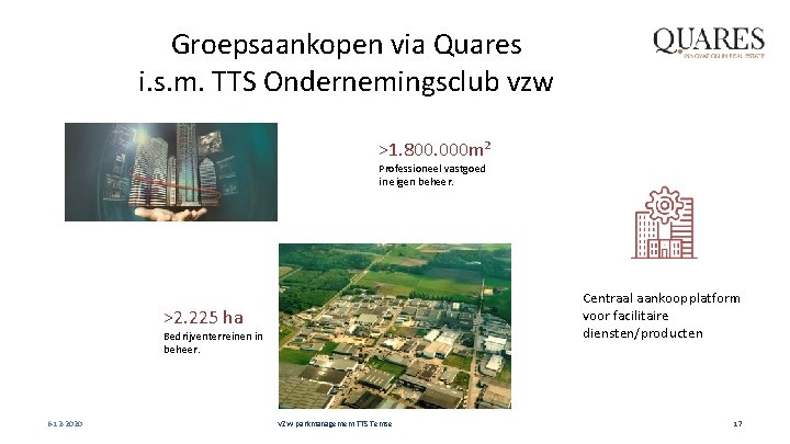 Groepsaankopen via Quares i. s. m. TTS Ondernemingsclub vzw >1. 800. 000 m² Professioneel