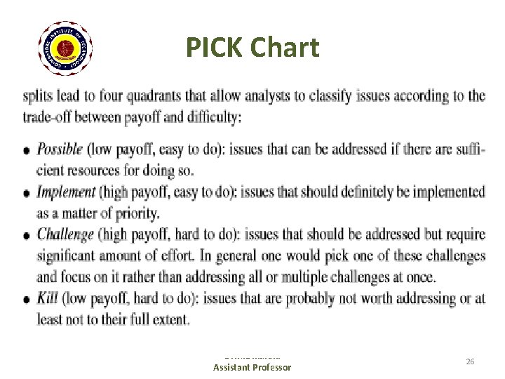 PICK Chart Dr. R. Umarani Assistant Professor 26 