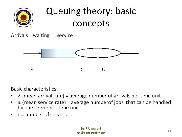 Queuing theory: basic concepts Arrivals waiting service c Basic characteristics: • (mean arrival rate)