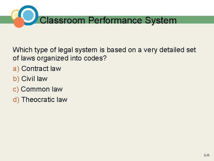 Classroom Performance System Which type of legal system is based on a very detailed