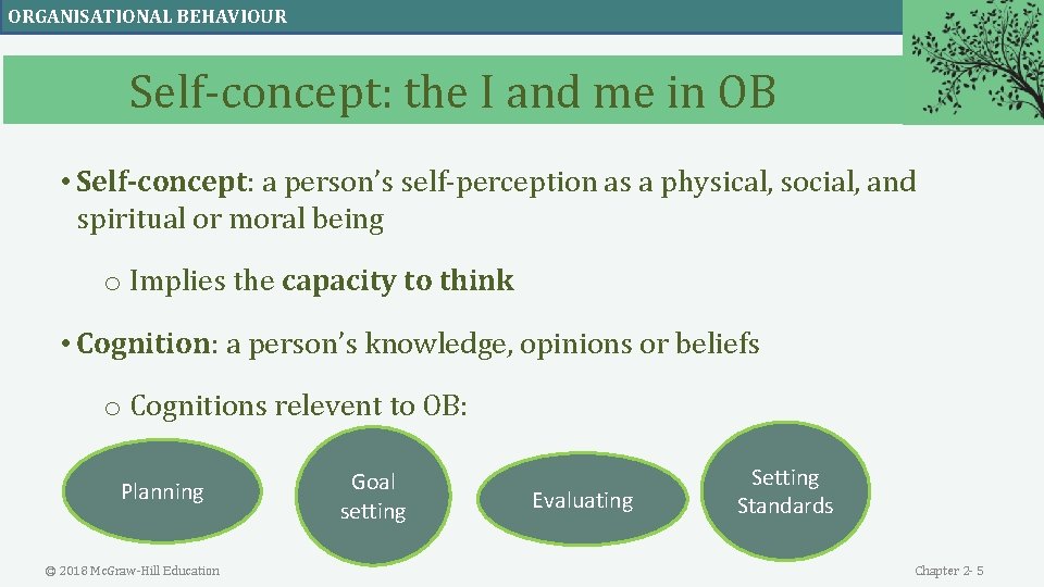 ORGANISATIONAL BEHAVIOUR Self-concept: the I and me in OB • Self-concept: a person’s self-perception