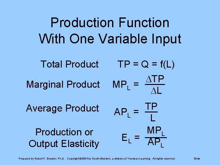 Production Function With One Variable Input Total Product Marginal Product Average Production or Output