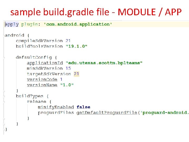sample build. gradle file - MODULE / APP 
