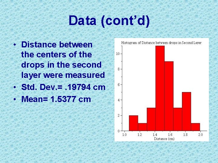 Data (cont’d) • Distance between the centers of the drops in the second layer