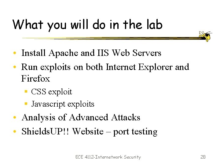 What you will do in the lab • Install Apache and IIS Web Servers