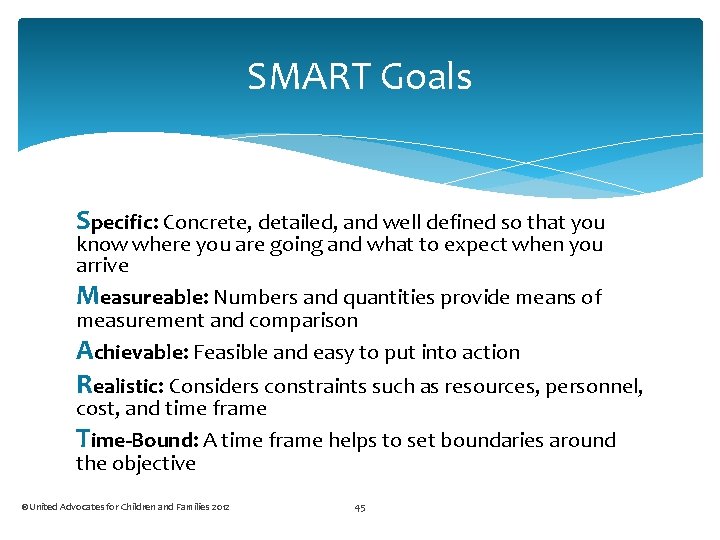 SMART Goals Specific: Concrete, detailed, and well defined so that you know where you