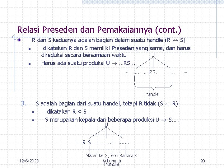 Relasi Preseden dan Pemakaiannya (cont. ) R dan S keduanya adalah bagian dalam suatu