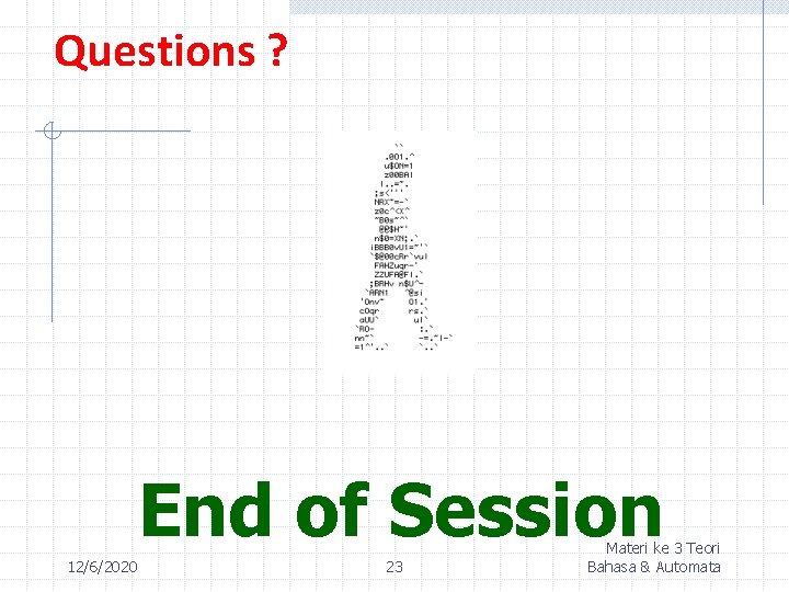 Questions ? End of Session 12/6/2020 23 Materi ke 3 Teori Bahasa & Automata
