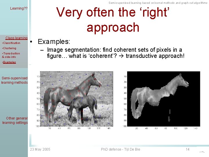 Semi-supervised learning based on kernel methods and graph cut algorithms Very often the ‘right’