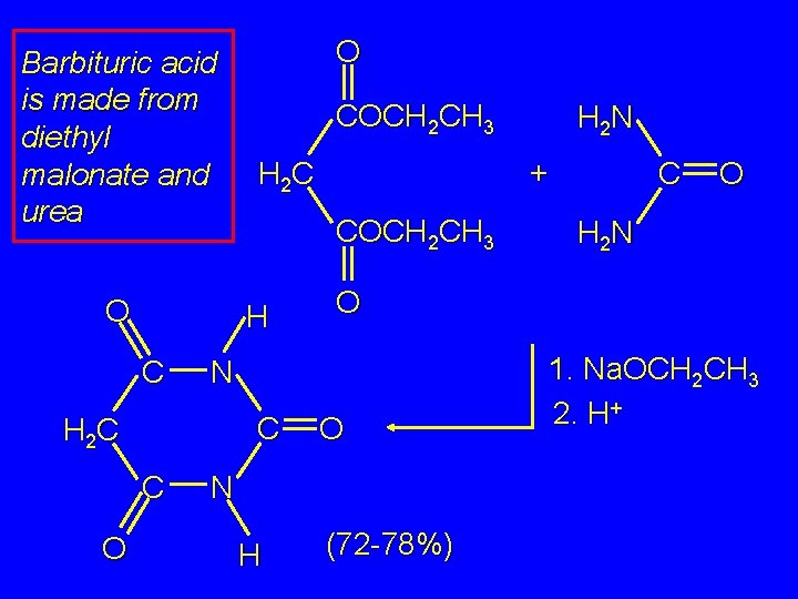Barbituric acid is made from diethyl malonate and urea O COCH 2 CH 3