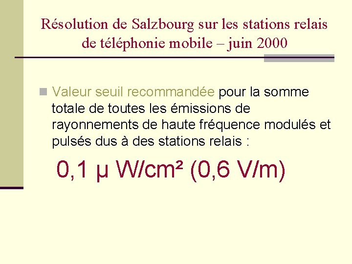 Résolution de Salzbourg sur les stations relais de téléphonie mobile – juin 2000 n