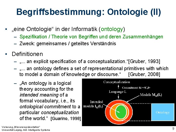 Begriffsbestimmung: Ontologie (II) • „eine Ontologie“ in der Informatik (ontology) – Spezifikation / Theorie