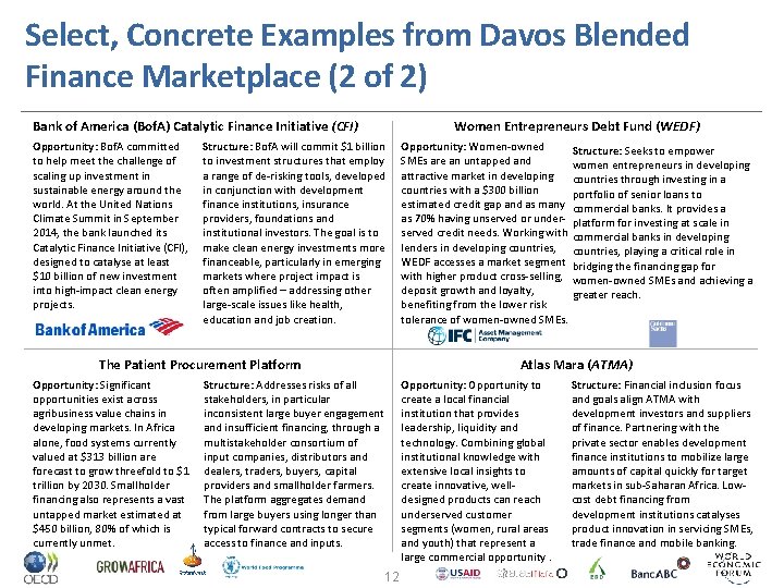 Select, Concrete Examples from Davos Blended Finance Marketplace (2 of 2) Bank of America