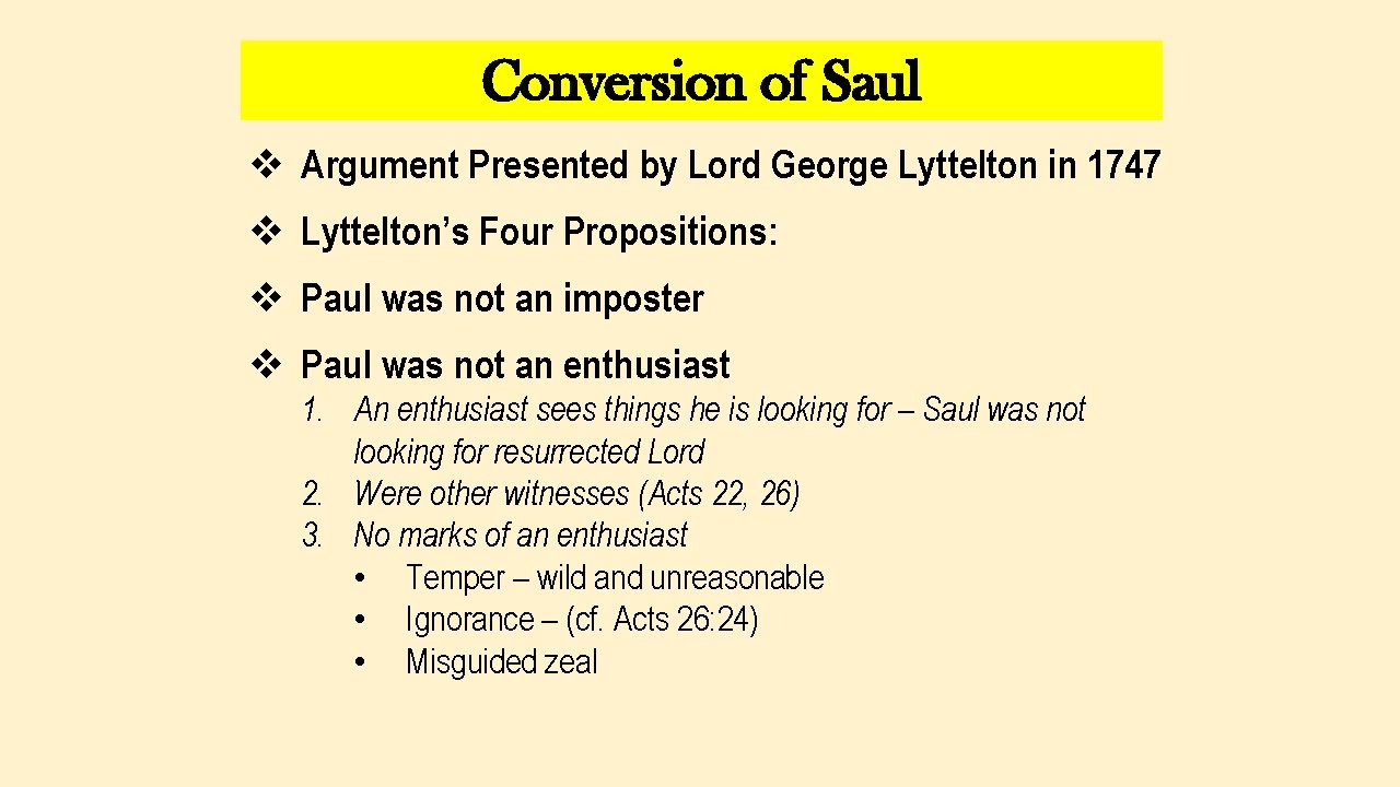 Conversion of Saul v Argument Presented by Lord George Lyttelton in 1747 v Lyttelton’s