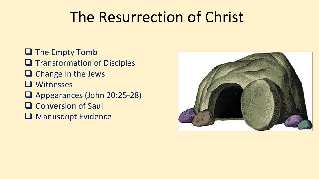 The Resurrection of Christ q q q q The Empty Tomb Transformation of Disciples