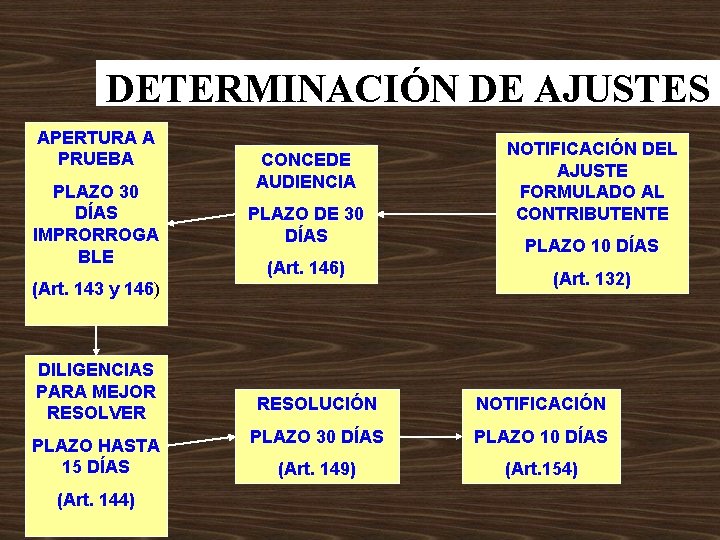 DETERMINACIÓN DE AJUSTES APERTURA A PRUEBA PLAZO 30 DÍAS IMPRORROGA BLE CONCEDE AUDIENCIA PLAZO