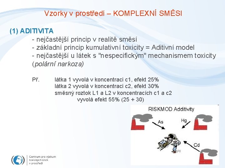 Vzorky v prostředí – KOMPLEXNÍ SMĚSI (1) ADITIVITA - nejčastější princip v realitě směsí