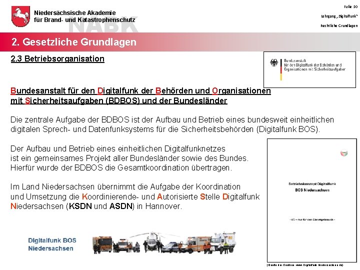 Folie 10 NABK Niedersächsische Akademie für Brand- und Katastrophenschutz Lehrgang „Digitalfunk“ Rechtliche Grundlagen 2.