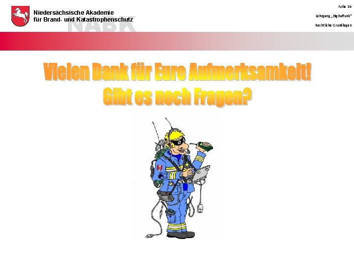NABK Niedersächsische Akademie für Brand- und Katastrophenschutz Folie 14 Lehrgang „Digitalfunk“ Rechtliche Grundlagen 