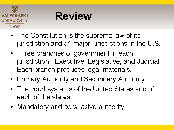 Review • The Constitution is the supreme law of its jurisdiction and 51 major