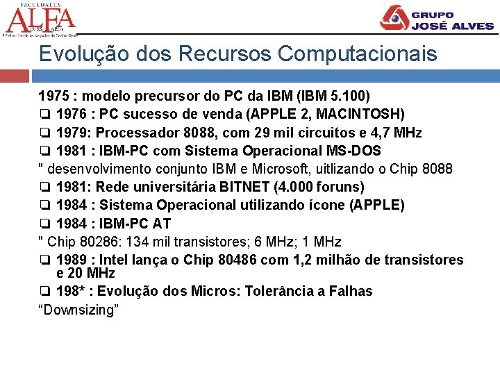 Evolução dos Recursos Computacionais 1975 : modelo precursor do PC da IBM (IBM 5.