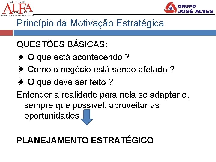 Princípio da Motivação Estratégica QUESTÕES BÁSICAS: ✸ O que está acontecendo ? ✸ Como