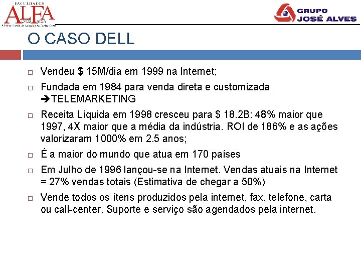 O CASO DELL Vendeu $ 15 M/dia em 1999 na Internet; Fundada em 1984