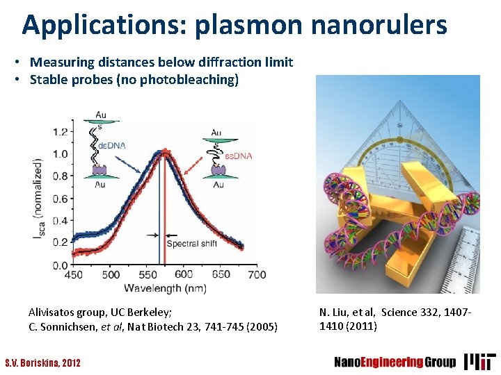 Applications: plasmon nanorulers • Measuring distances below diffraction limit • Stable probes (no photobleaching)