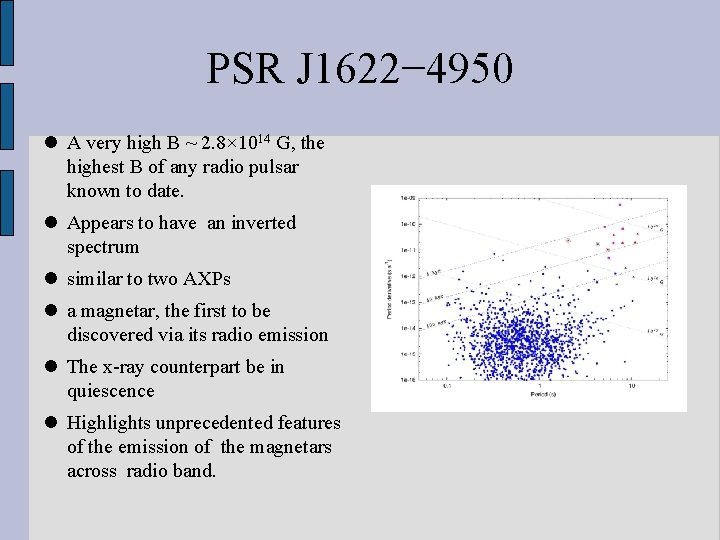 PSR J 1622− 4950 A very high B ~ 2. 8× 1014 G, the