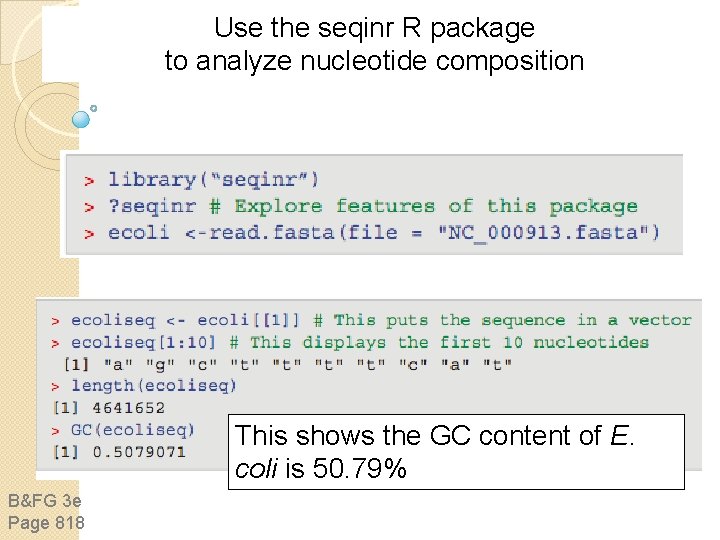 Use the seqinr R package to analyze nucleotide composition This shows the GC content