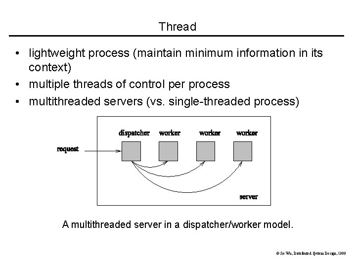 Thread • lightweight process (maintain minimum information in its context) • multiple threads of