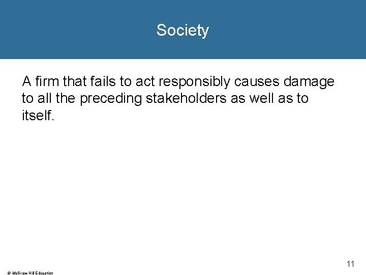 Society A firm that fails to act responsibly causes damage to all the preceding