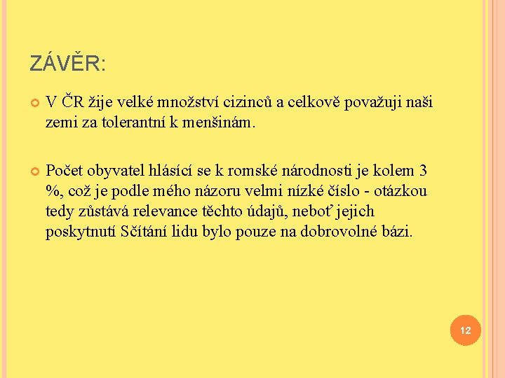 ZÁVĚR: V ČR žije velké množství cizinců a celkově považuji naši zemi za tolerantní