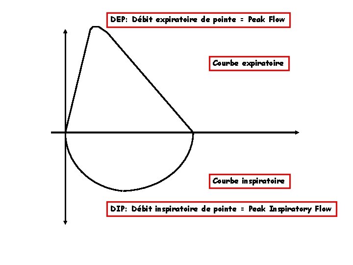 DEP: Débit expiratoire de pointe = Peak Flow Courbe expiratoire Courbe inspiratoire DIP: Débit