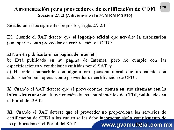 Amonestación para proveedores de certificación de CDFI 179 Sección 2. 7. 2 (Adiciones en