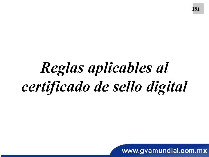 181 Reglas aplicables al certificado de sello digital www. gvamundial. com. mx 