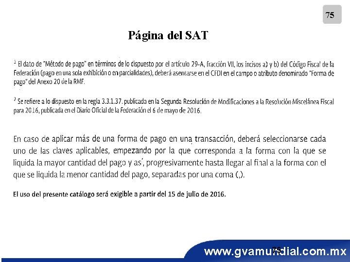 75 Página del SAT 75 www. gvamundial. com. mx 