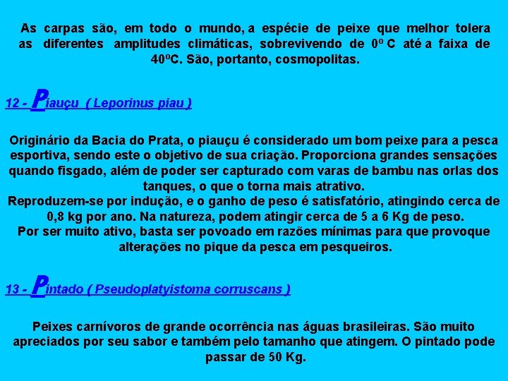 As carpas são, em todo o mundo, a espécie de peixe que melhor tolera