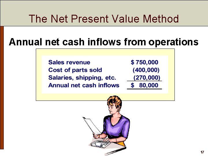 The Net Present Value Method Annual net cash inflows from operations 17 
