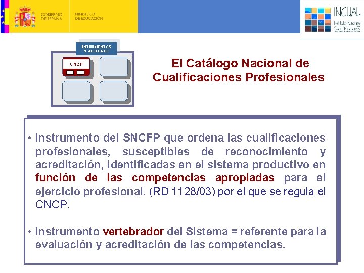 2. Sistema Nacional de Cualificaciones y FP: Instrumentos y acciones INTRUMENTOS Y ACCIONES CNCP