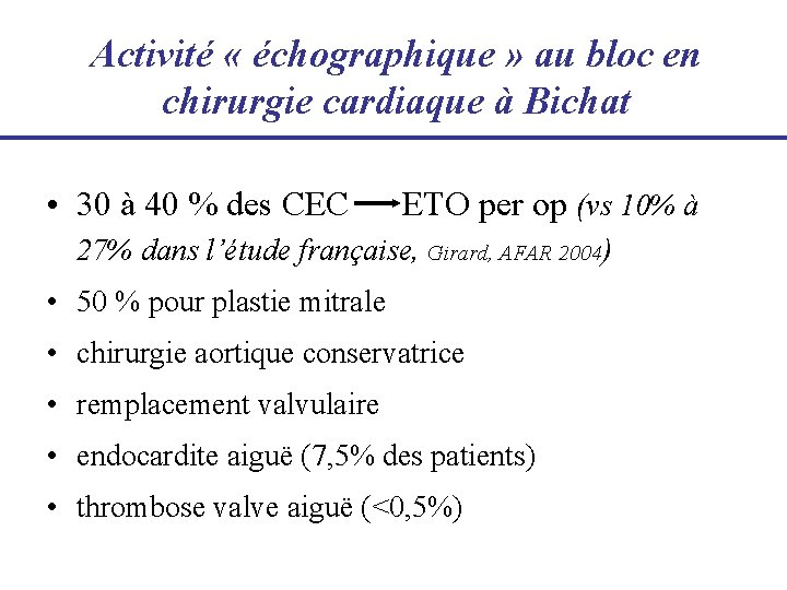 Activité « échographique » au bloc en chirurgie cardiaque à Bichat • 30 à