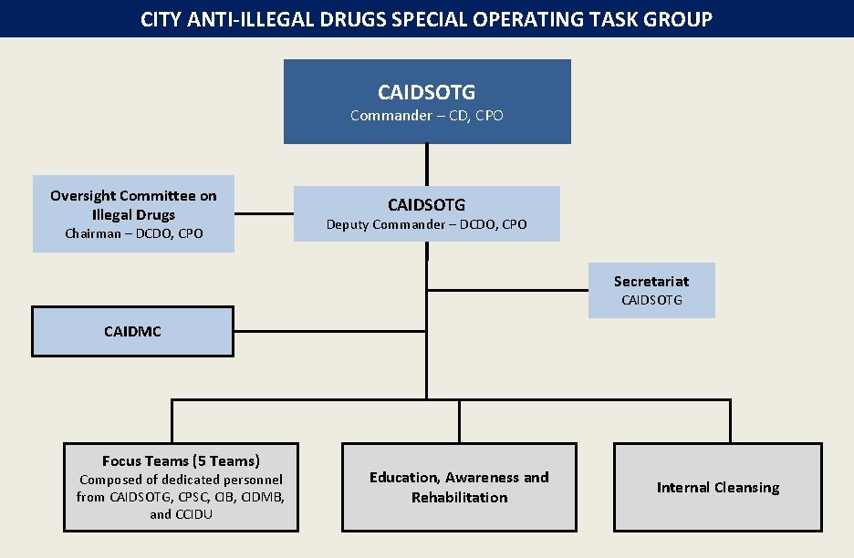 CITY ANTI-ILLEGAL DRUGS SPECIAL OPERATING TASK GROUP CAIDSOTG Commander – CD, CPO Oversight Committee