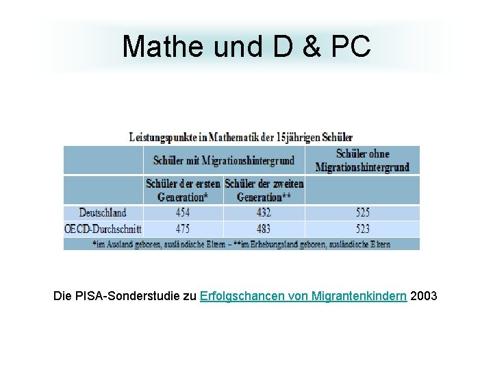 Mathe und D & PC Die PISA-Sonderstudie zu Erfolgschancen von Migrantenkindern 2003 