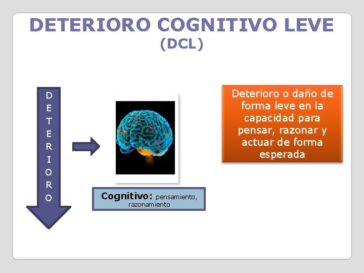 DETERIORO COGNITIVO LEVE (DCL) D E T E R I O R O Deterioro